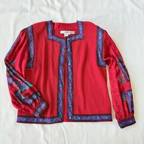 Anne Crimmins Umi Collections Womens Cardigan Sweater Skirt Silk Set Floral L 12 - Picture 3 of 5